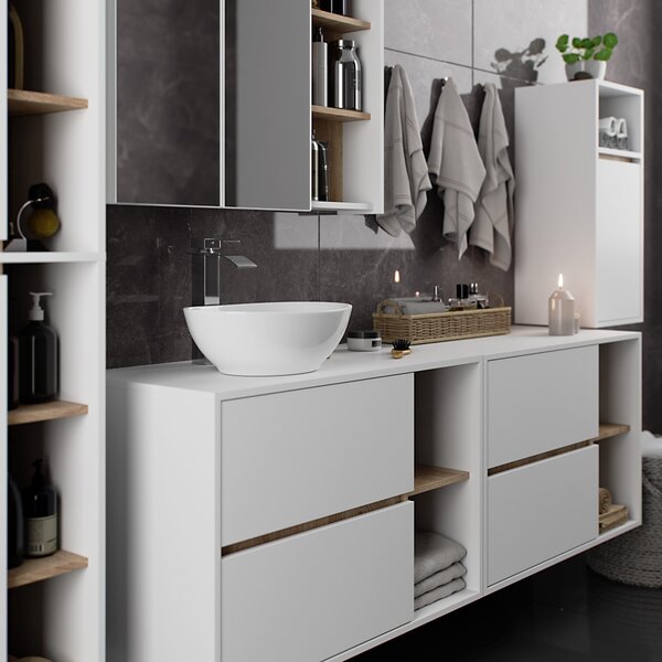 Ak furniture Závesná kúpeľňová skrinka VAMI 35 cm biela/dub sonoma
