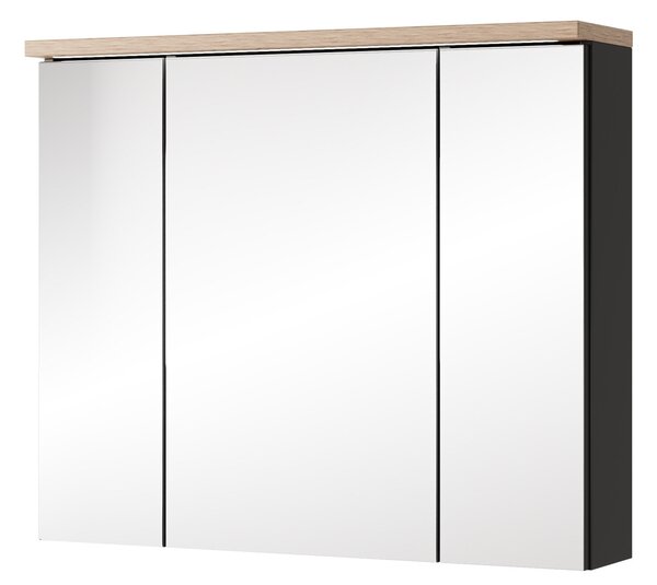 Szynaka Závesná kúpeľňová skrinka Swing II 58 80 cm so zrkadlom a LED osvetlením čierna/dub Artisan