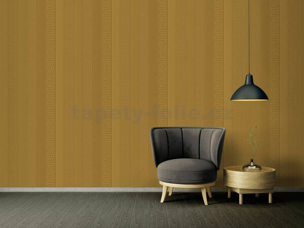 Vliesové tapety na stenu Versace III 93524-2, rozmer 10,05 m x 0,53 m, grécky kľúč zlatý s pruhmi, A.S. Création