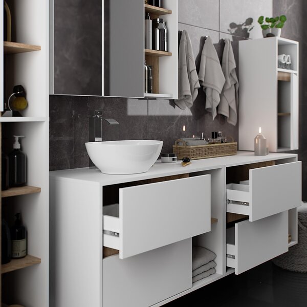 Ak furniture Závesná kúpeľňová skrinka VAMI 35 cm biela/dub sonoma