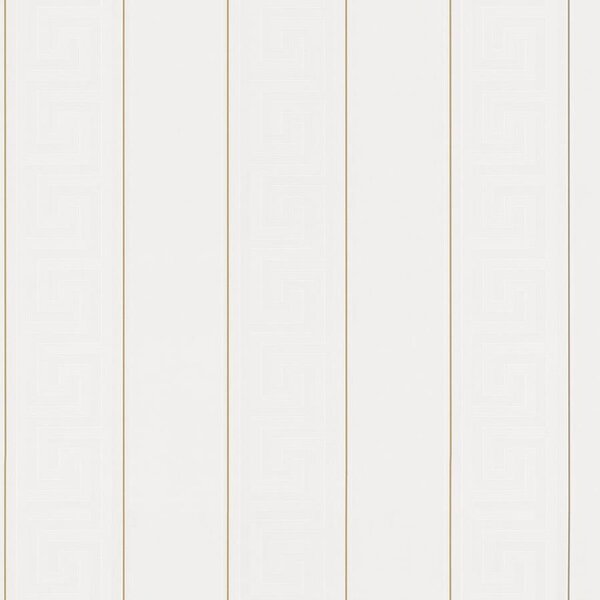 Vliesové tapety na stenu Versace III 93524-1, rozmer 10,05 m x 0,53 m, grécky kľúč biely so zlatými prúžkami, A.S. Création