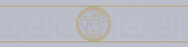 Vliesové bordúry na stenu Versace III 93522-5, rozmer 5 m x 13 cm, hlava medúzy zlato-strieborná s gréckym kľúčikom, A.S. Création
