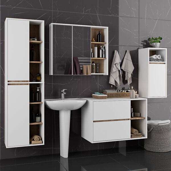 Ak furniture Závesná kúpeľňová skrinka VAMI 35 cm biela/dub sonoma