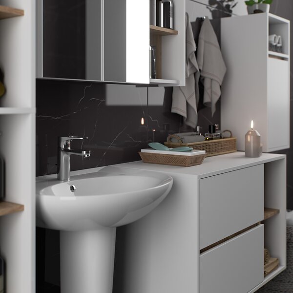Ak furniture Závesná kúpeľňová skrinka VAMI 35 cm biela/dub sonoma