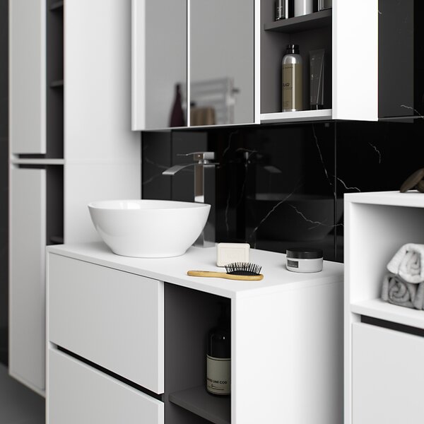 Ak furniture Závesná kúpeľňová skrinka VAMI 35 cm biela/šedý grafit