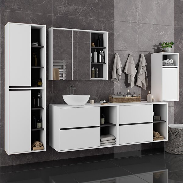 Ak furniture Závesná kúpeľňová skrinka VAMI 35 cm biela/šedý grafit