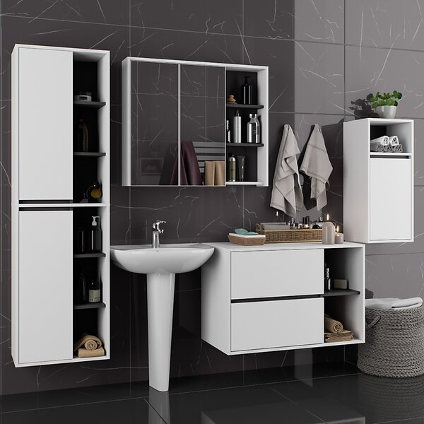 Ak furniture Závesná kúpeľňová skrinka VAMI 35 cm biela/šedý grafit
