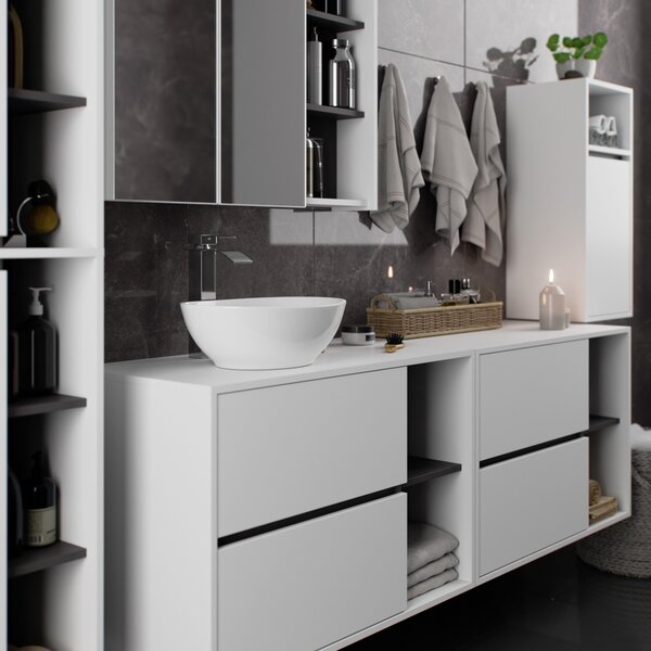 Ak furniture Závesná kúpeľňová skrinka VAMI 35 cm biela/šedý grafit