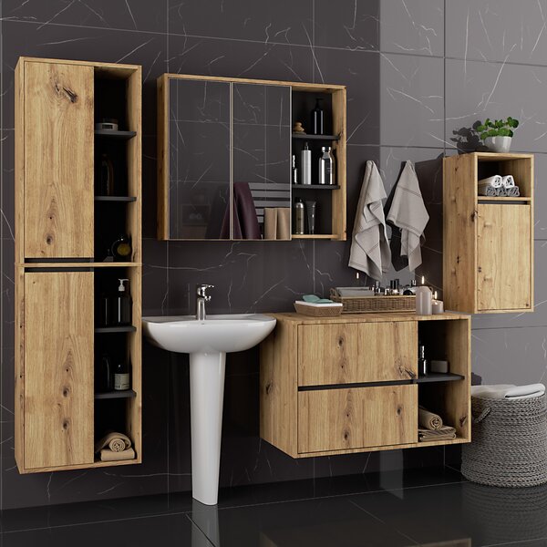 Ak furniture Závesná kúpeľňová skrinka VAMI 35 cm dub artisan/šedý grafit