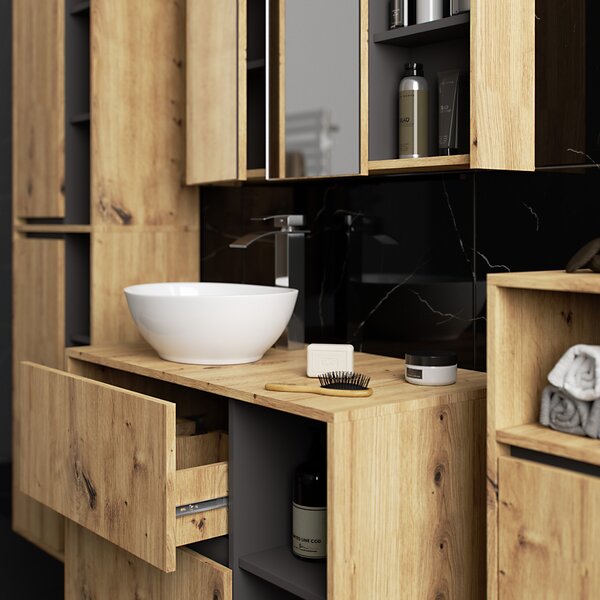 Ak furniture Závesná kúpeľňová skrinka VAMI 35 cm dub artisan/šedý grafit