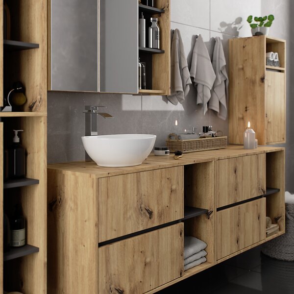 Ak furniture Závesná kúpeľňová skrinka VAMI 35 cm dub artisan/šedý grafit