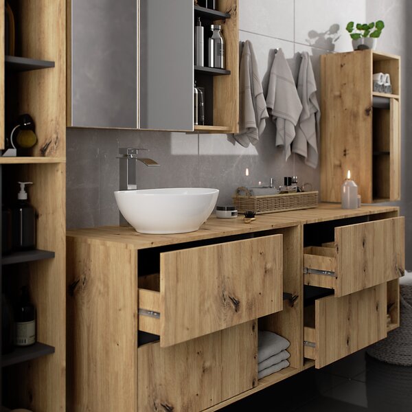Ak furniture Závesná kúpeľňová skrinka VAMI 35 cm dub artisan/šedý grafit