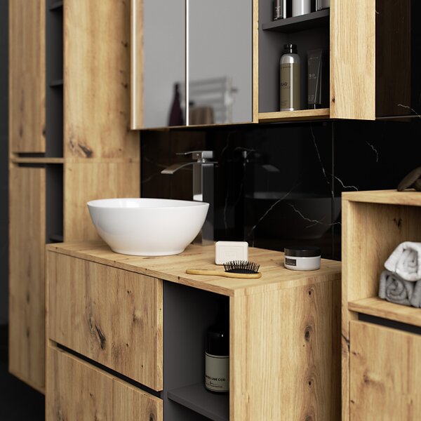 Ak furniture Závesná kúpeľňová skrinka VAMI 35 cm dub artisan/šedý grafit