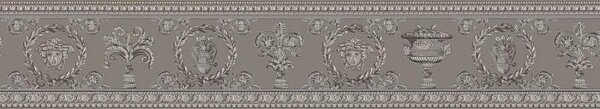 Vliesové bordúry na stenu Versace III 34305-3, rozmer 5 m x 9 cm, barokový kvetinový vzor hnedo-strieborný, A.S. Création