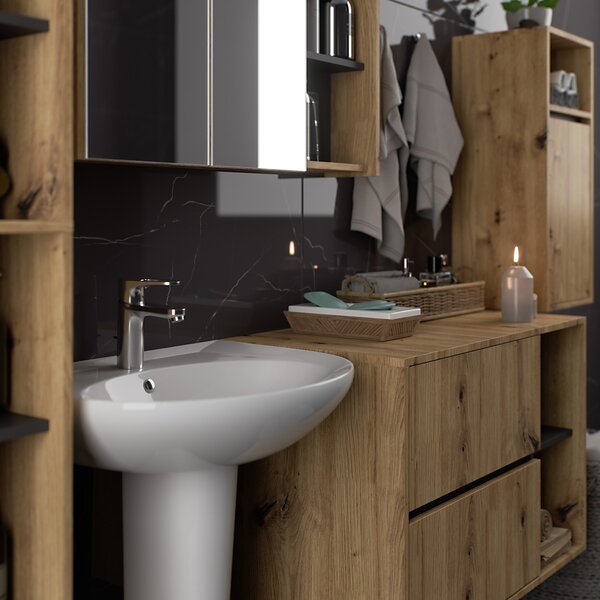 Ak furniture Závesná kúpeľňová skrinka VAMI 35 cm dub artisan/šedý grafit