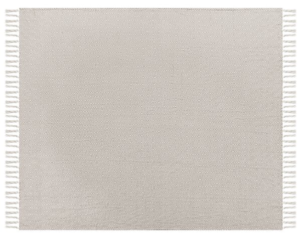 Prikrývka na posteľ sivobéžová bavlnená 220 x 240 cm deka so strapcami textilné doplnky spálňa obývacia izba