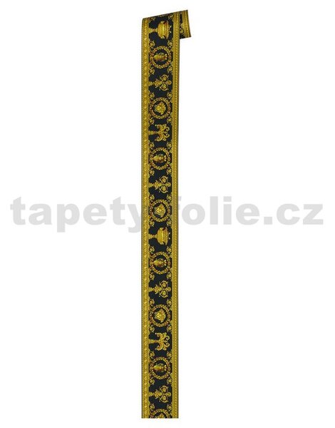 Vliesové bordury na zeď Versace III 34305-1, rozměr 5 m x 9 cm, barokní květinový vzor černo-zlatý, A.S. Création