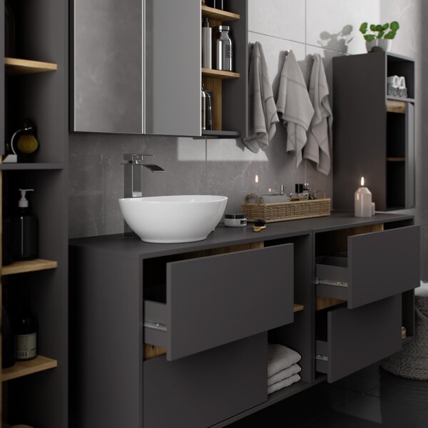 Ak furniture Závesná kúpeľňová skrinka VAMI 35 cm šedý grafit/dub artisan