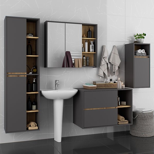 Ak furniture Závesná kúpeľňová skrinka VAMI 35 cm šedý grafit/dub artisan