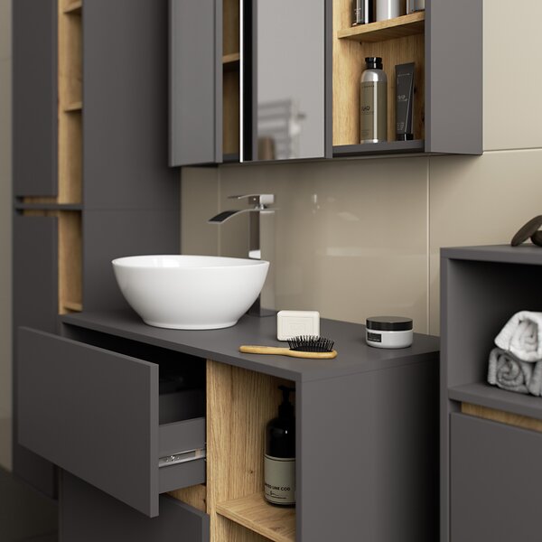 Ak furniture Závesná kúpeľňová skrinka VAMI 35 cm šedý grafit/dub artisan