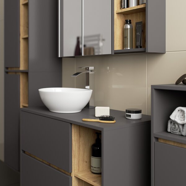 Ak furniture Závesná kúpeľňová skrinka VAMI 35 cm šedý grafit/dub artisan