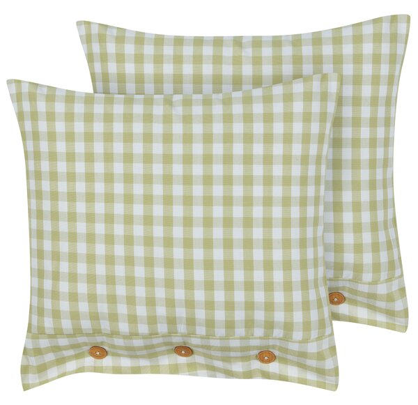 Sada 2 dekoratívnych vankúšov olivovozelený a biely kockovaný vzor 45 x 45 cm gombíky moderný bytový doplnok spálňa obývačka