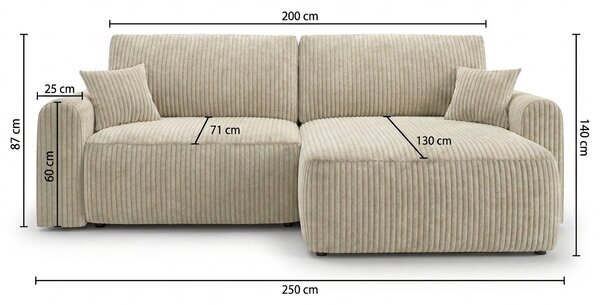 Rozkladacia obojstranná sedacia súprava do L NORDEN TILIA 250x140 cm, sivomodrá