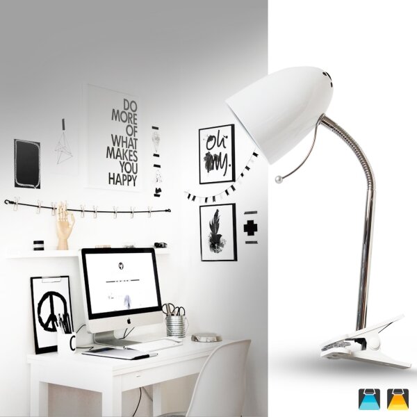 Aigostar - Stolná lampa s klipom 1xE27/11W/230V biela/chróm