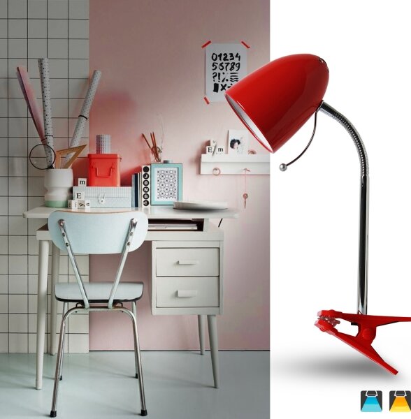 Aigostar - Stolná lampa s klipom 1xE27/11W/230V červená/chróm