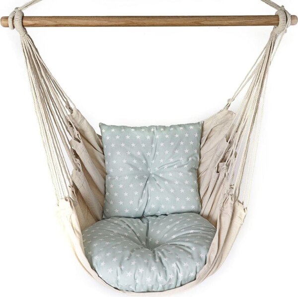 Love Gifts® Závesné kreslo s 2 vankúšmi a sadou háčikov na strop 130/100 cm - nosnosť 150 kg, závesné kreslo pre dospelých a deti, závesné kreslo do interiéru