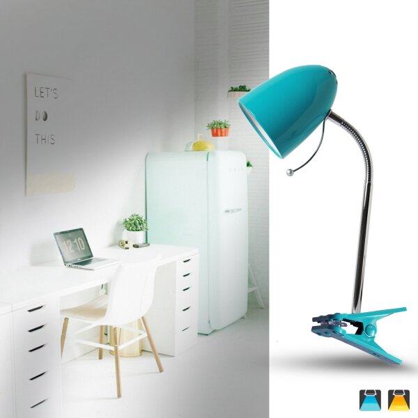 Aigostar - Stolná lampa s klipom 1xE27/11W/230V modrá/chróm