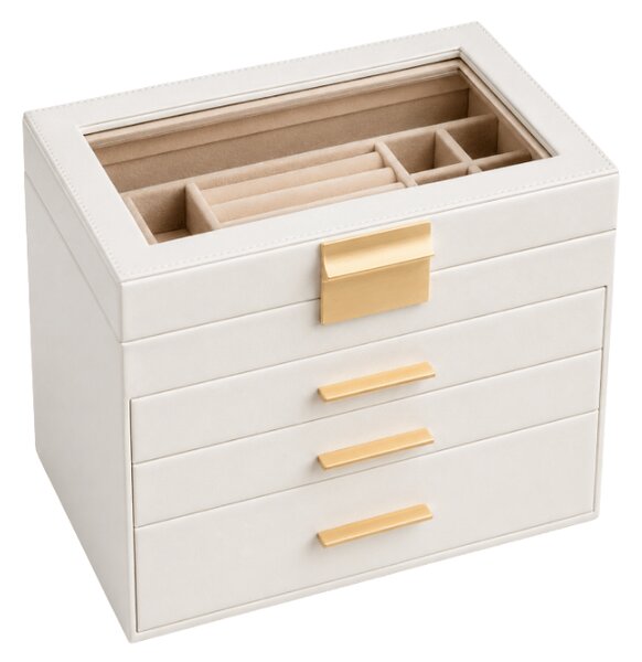 Šperkovnica ELEGANT CASE 25,1x21,5x15,3 cm z eko kože, béžová
