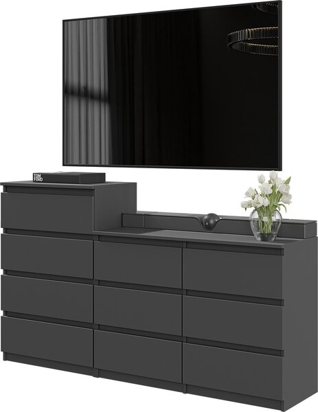 FURNICA - GABRIEL - Komoda s 10 zásuvkami (6+4) - antracitovo sivá H92/70cm B160cm D33cm