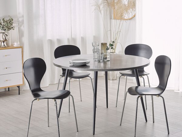 Jedálenský stôl sivý betónový efekt ⌀ 120 cm okrúhly čierne kovové nohy moderný glamour štýl kuchyňa jedáleň