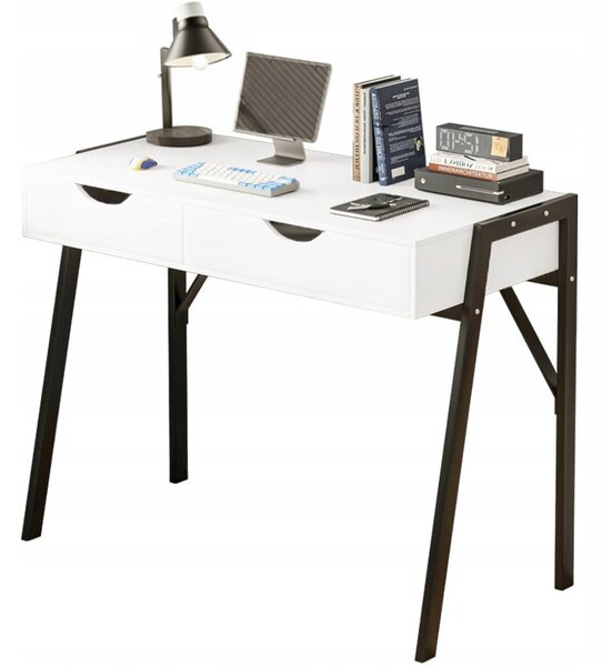 Moderný písací stôl so zásuvkami Loft White Black Premium Legs 80 cm