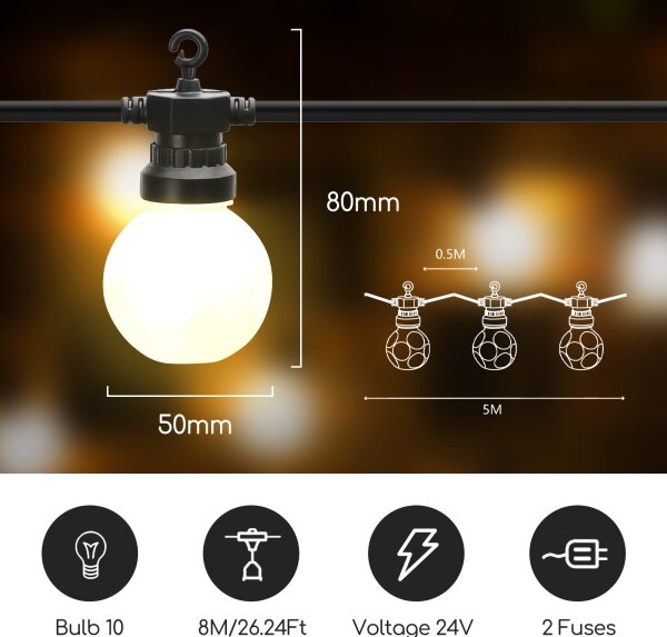 Aigostar - LED Vonkajšia dekoračná reťaz 10xLED/8m IP44 teplá biela