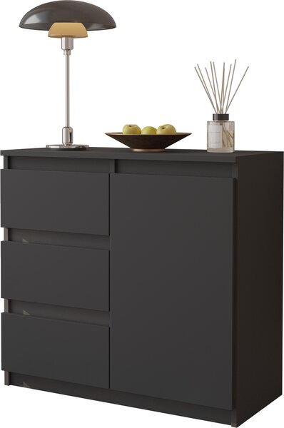 FURNICA - MIKEL - Komoda s 3 zásuvkami a 1 dvierkami - antracitovo sivá V75cm Š80cm H35cm