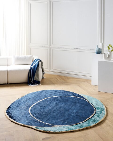 Koberec námornícka modrá viskóza a vlna geometrický vzor 200 x 200 cm moderný glamour štýl