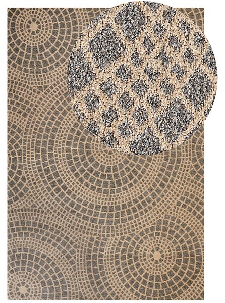 Koberec béžový a sivý jutový 200 x 300 cm obdĺžnikový s geometrickým vzorom s krátkym vlasom boho štýl spálňa obývacia izba