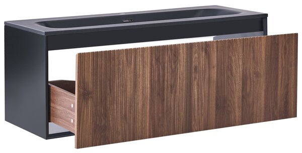 Závesná kúpeľňová skrinka na stenu tmavohnedá MDF 120 x 46 cm s 1 zásuvkou a umývadlom
