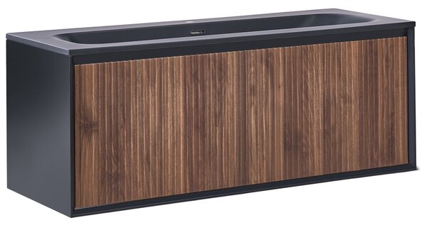 Závesná kúpeľňová skrinka na stenu tmavohnedá MDF 120 x 46 cm s 1 zásuvkou a umývadlom