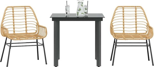 Maison Exclusive – 3-dielna záhradná jedálenská súprava hnedý polyratanový sklenený stôl
