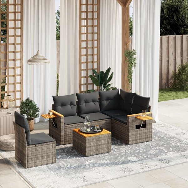 Maison Exclusive - 6-dielna záhradná sedacia súprava s podložkami polyratan sivá