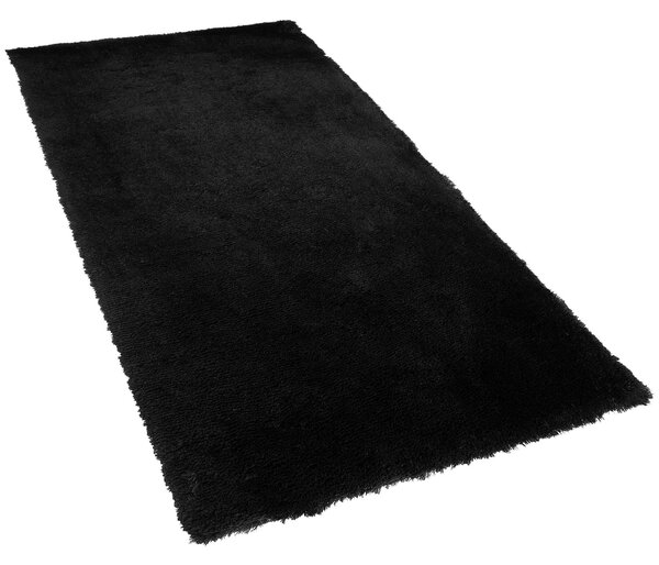 Koberec shaggy čierny zmes bavlny a polyesteru 80 x 150 cm huňatý s vysokým vlasom