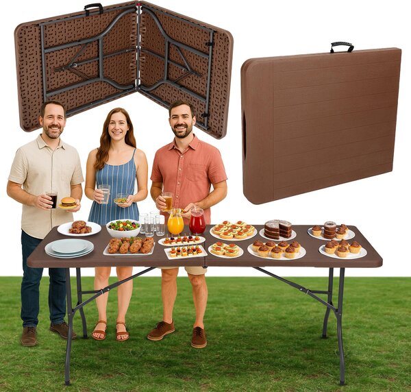 Outtec® Party stôl, banketový stôl, bufetový stôl - 180 x 70 cm - skladací stôl, balkónový stôl, stôl - na kempovanie, balkón, záhradu, banket, párty, bufet