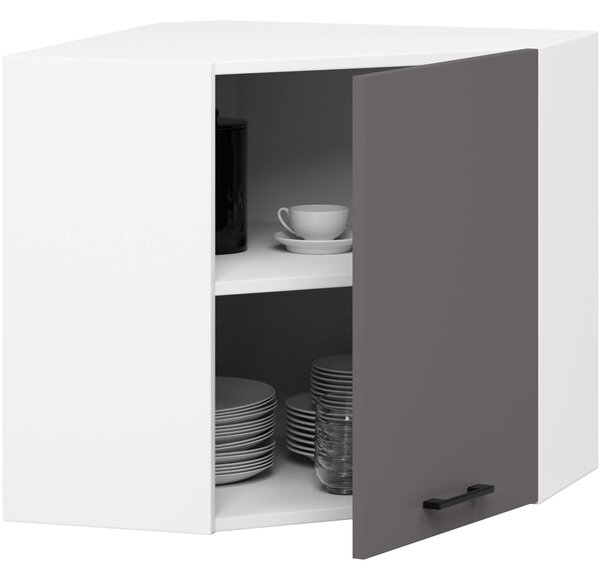 Ak furniture Závesná rohová kuchynská skrinka OLIVIE 60x60 cm matná biela/matná grafitovo sivá