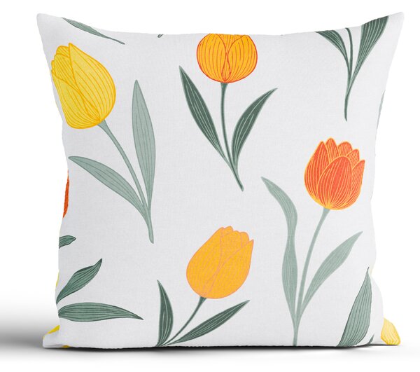Bavlnená obliečka na vankúš Renforcé 40 × 40 cm - Kvety tulipánov oranžové