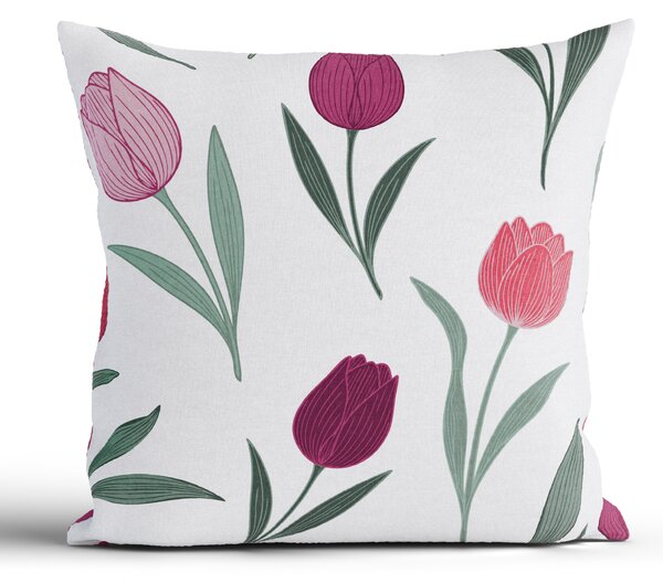 Bavlnená obliečka na vankúš Renforcé 40 × 40 cm - Kvety tulipánov fialovej