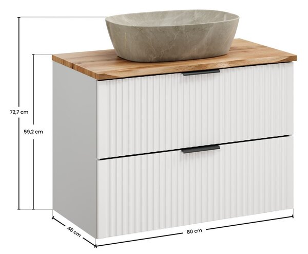 Comad Závesná skrinka Casad Nature Anna s doskou a umývadlom 80 cm biela/dub wotan