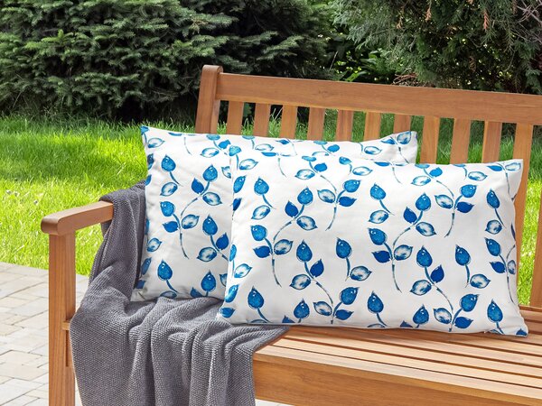 Sada 2 záhradných vankúšov biela a modrá polyester 40 x 60 cm vzor listov moderný dizajn dekoračný vankúš